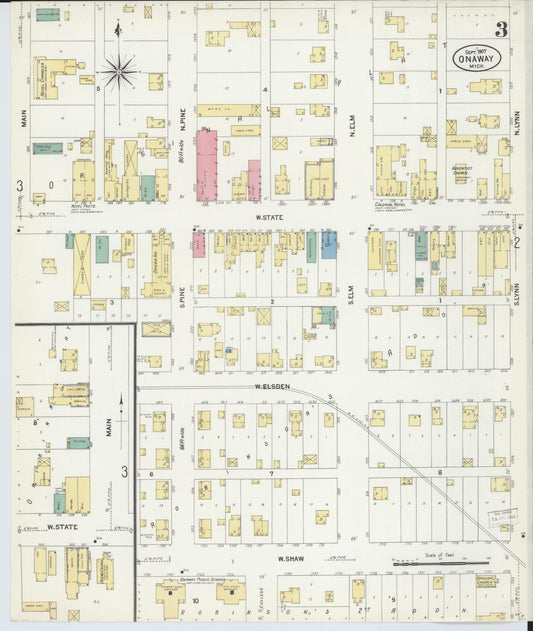 Sanborn Fire Insurance Map from Onaway, Presque Isle County, Michigan (1907), Sheet #0003 - Historic Sanborn Fire Insurance Map Print, vintage old map wall art, antique decor, genealogy gift, Michigan Michigan map
