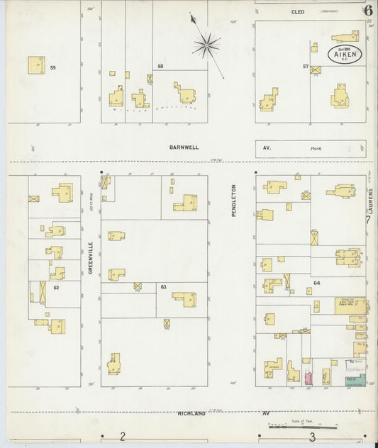 Sanborn Fire Insurance Map from Aiken, Aiken County, South Carolina (1899), Sheet #0006 - Historic Sanborn Fire Insurance Map Print, vintage old map wall art, antique decor, genealogy gift, South Carolina South Carolina map