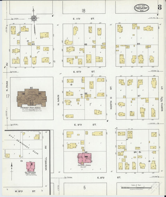 Sanborn Fire Insurance Map from Fremont, Dodge County, Nebraska (1920), Sheet #0008 - Historic Sanborn Fire Insurance Map Print, vintage old map wall art, antique decor, genealogy gift, Nebraska Nebraska map