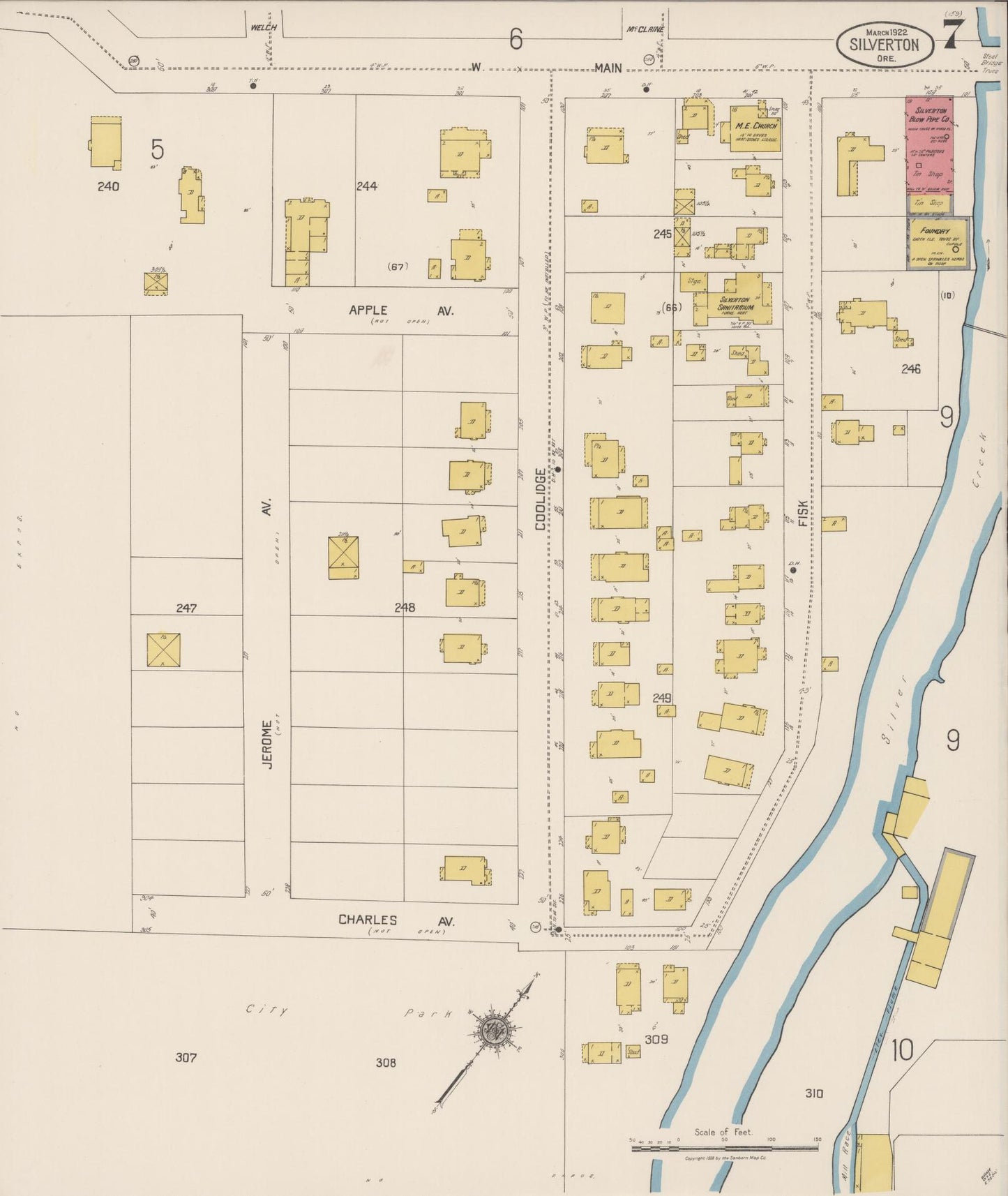 Sanborn Fire Insurance Map from Silverton, Marion County, Oregon (1922), Sheet #0007 - Complete Map Set gallery image, historic Sanborn map, vintage wall art, Oregon Oregon
