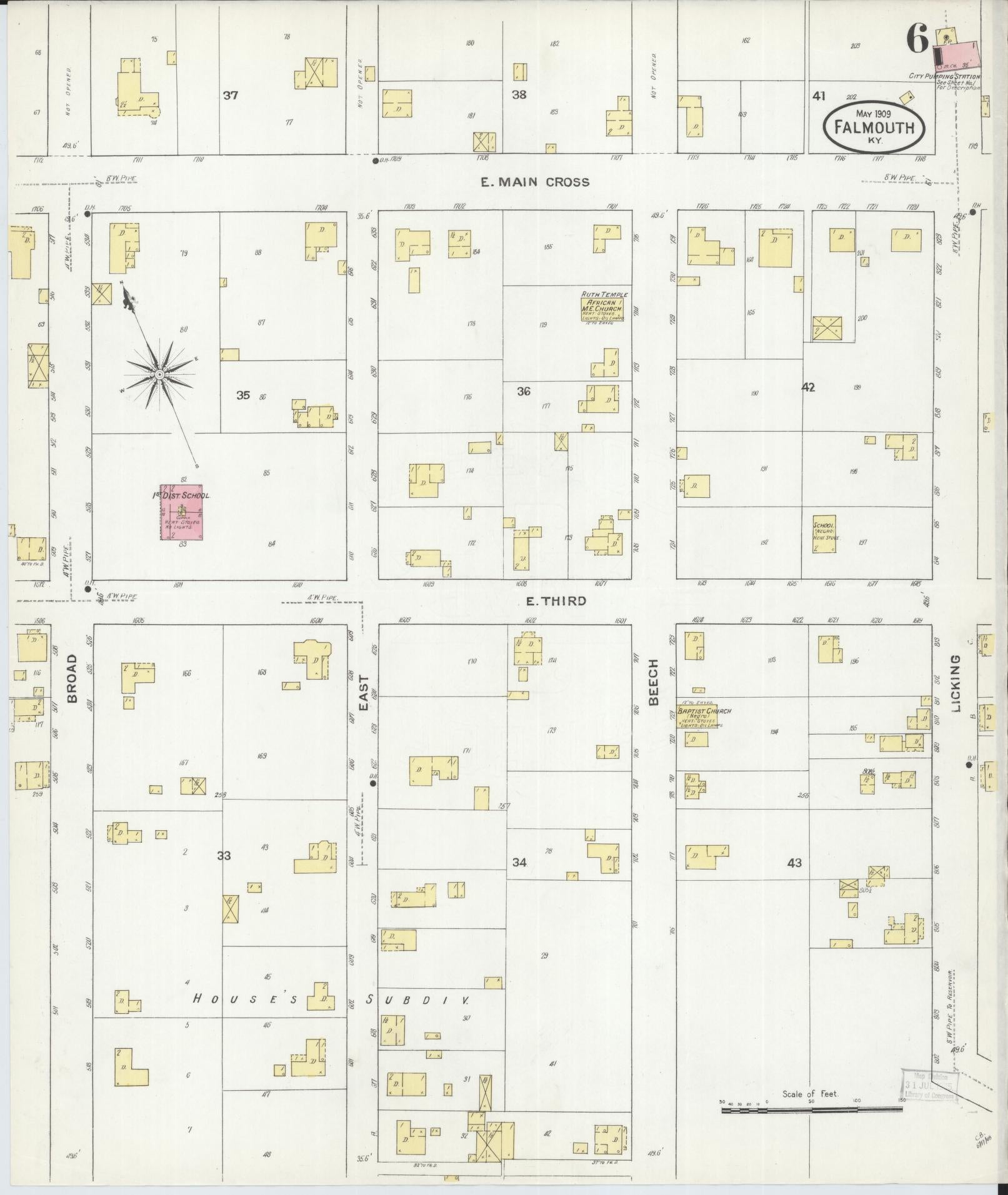 Sanborn Fire Insurance Map from Falmouth, Pendleton County, Kentucky (1909), Sheet #0006 - Historic Sanborn Fire Insurance Map Print, vintage old map wall art, antique decor, genealogy gift, Kentucky Kentucky map