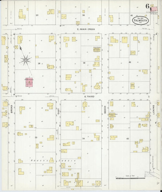 Sanborn Fire Insurance Map from Falmouth, Pendleton County, Kentucky (1909), Sheet #0006 - Historic Sanborn Fire Insurance Map Print, vintage old map wall art, antique decor, genealogy gift, Kentucky Kentucky map