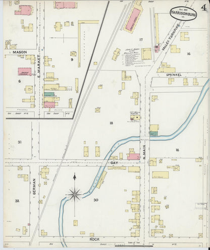 Sanborn Fire Insurance Map from Harrisonburg, Independent Cities, Virginia (1891), Sheet #0004 - Complete Map Set gallery image, historic Sanborn map, vintage wall art, Virginia Virginia