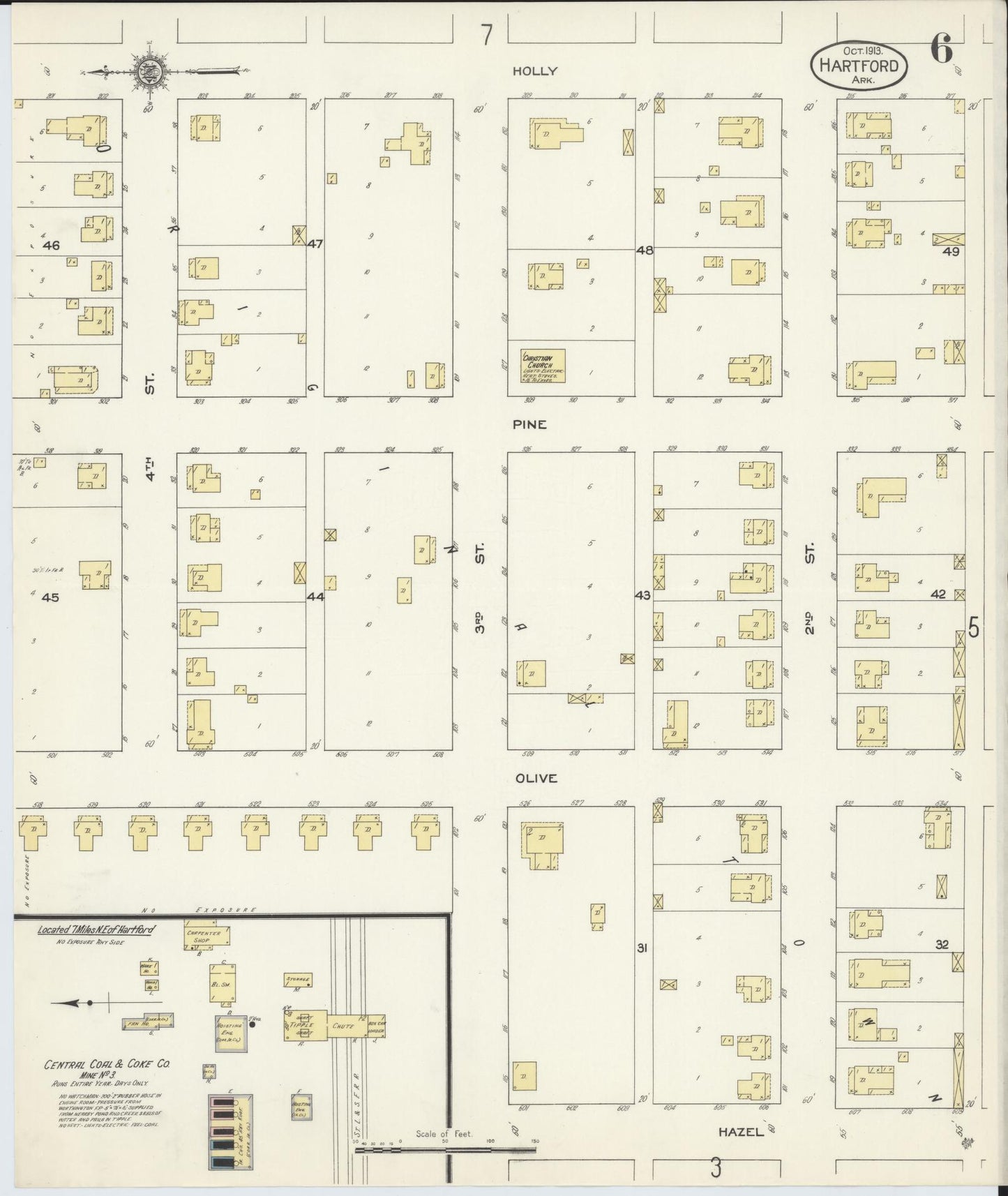 Sanborn Fire Insurance Map from Hartford, Sebastian County, Arkansas (1913), Sheet #0006 - Historic Sanborn Fire Insurance Map Print, vintage old map wall art, antique decor, genealogy gift, Arkansas Arkansas map