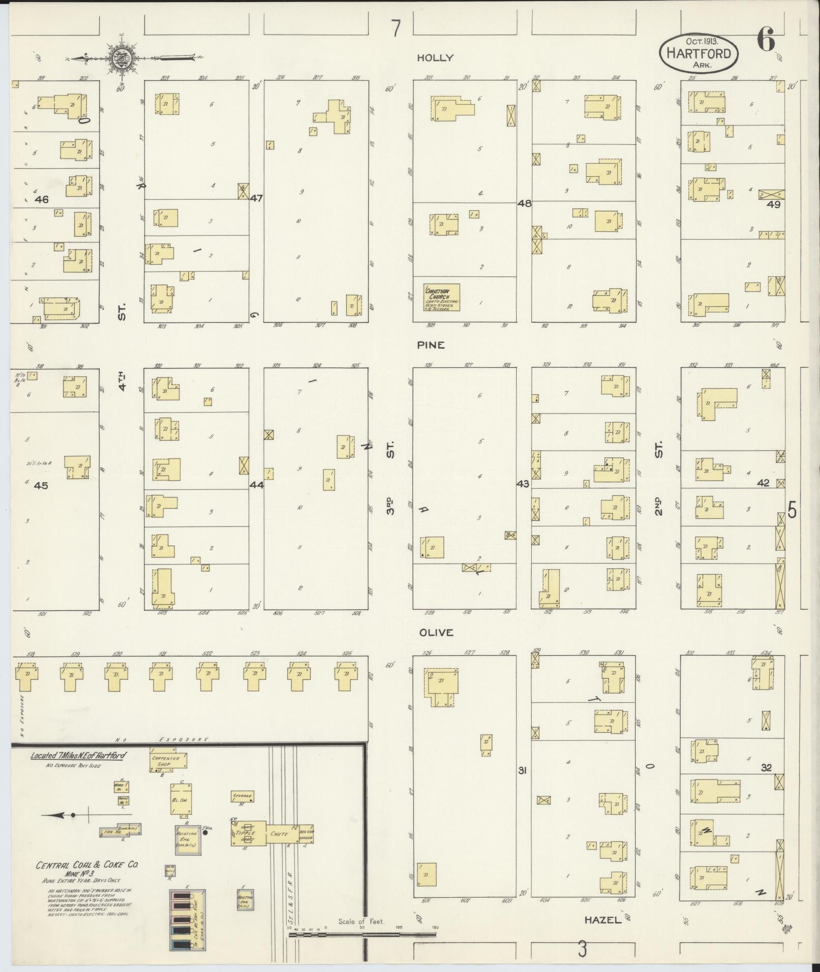 Sanborn Fire Insurance Map from Hartford, Sebastian County, Arkansas (1913), Sheet #0006 - Historic Sanborn Fire Insurance Map Print, vintage old map wall art, antique decor, genealogy gift, Arkansas Arkansas map