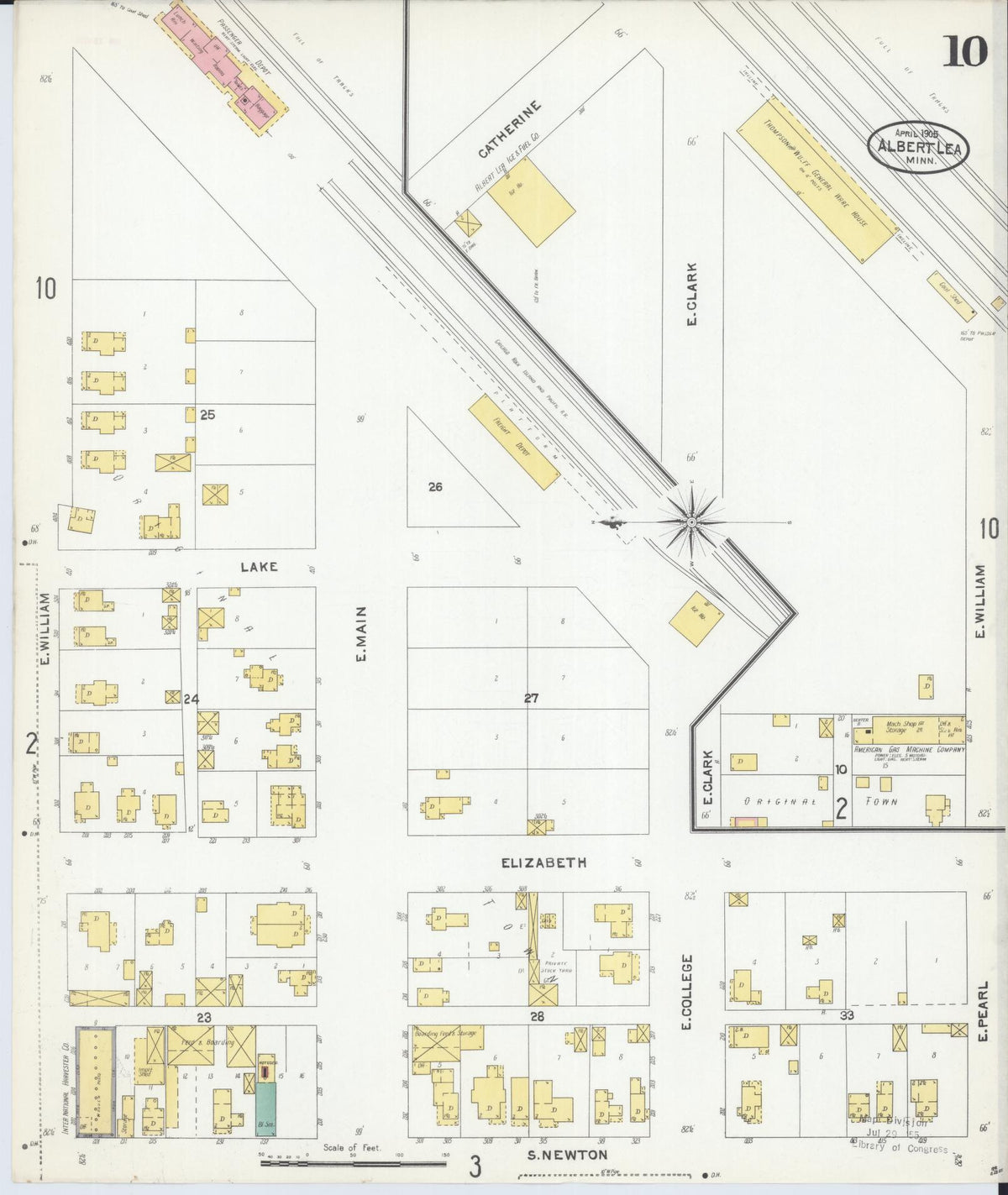 Sanborn Fire Insurance Map from Albert Lea, Freeborn County, Minnesota (1905), Sheet #0010 - Complete Map Set gallery image, historic Sanborn map, vintage wall art, Minnesota Minnesota