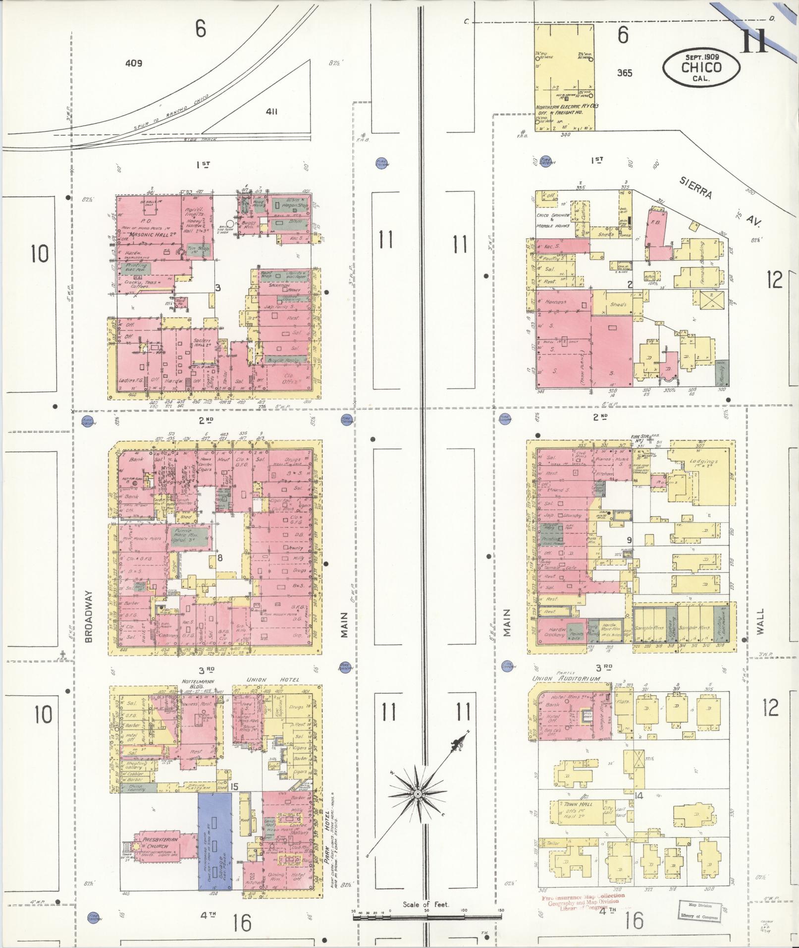 Sanborn Fire Insurance Map from Chico, Butte County, California (1909), Sheet #0011 - Complete Map Set gallery image, historic Sanborn map, vintage wall art, California California