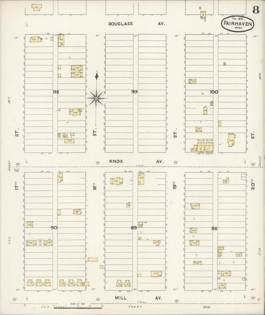 Sanborn Fire Insurance Map from Fairhaven [see also Bellingham and Sehome], Whatcom County, Washington (1891), Sheet #0008 - Historic Sanborn Fire Insurance Map Print, vintage old map wall art, antique decor, genealogy gift, Washington Washington map