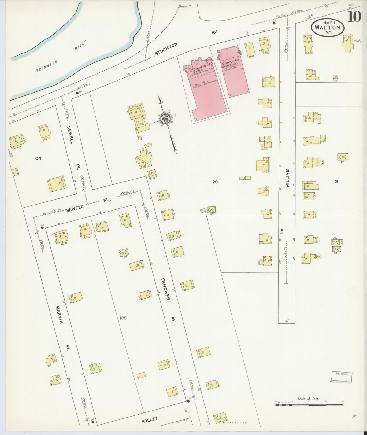 Sanborn Fire Insurance Map from Walton, Delaware County, New York (1911), Sheet #0010 - Historic Sanborn Fire Insurance Map Print, vintage old map wall art, antique decor, genealogy gift, Walton Delaware map