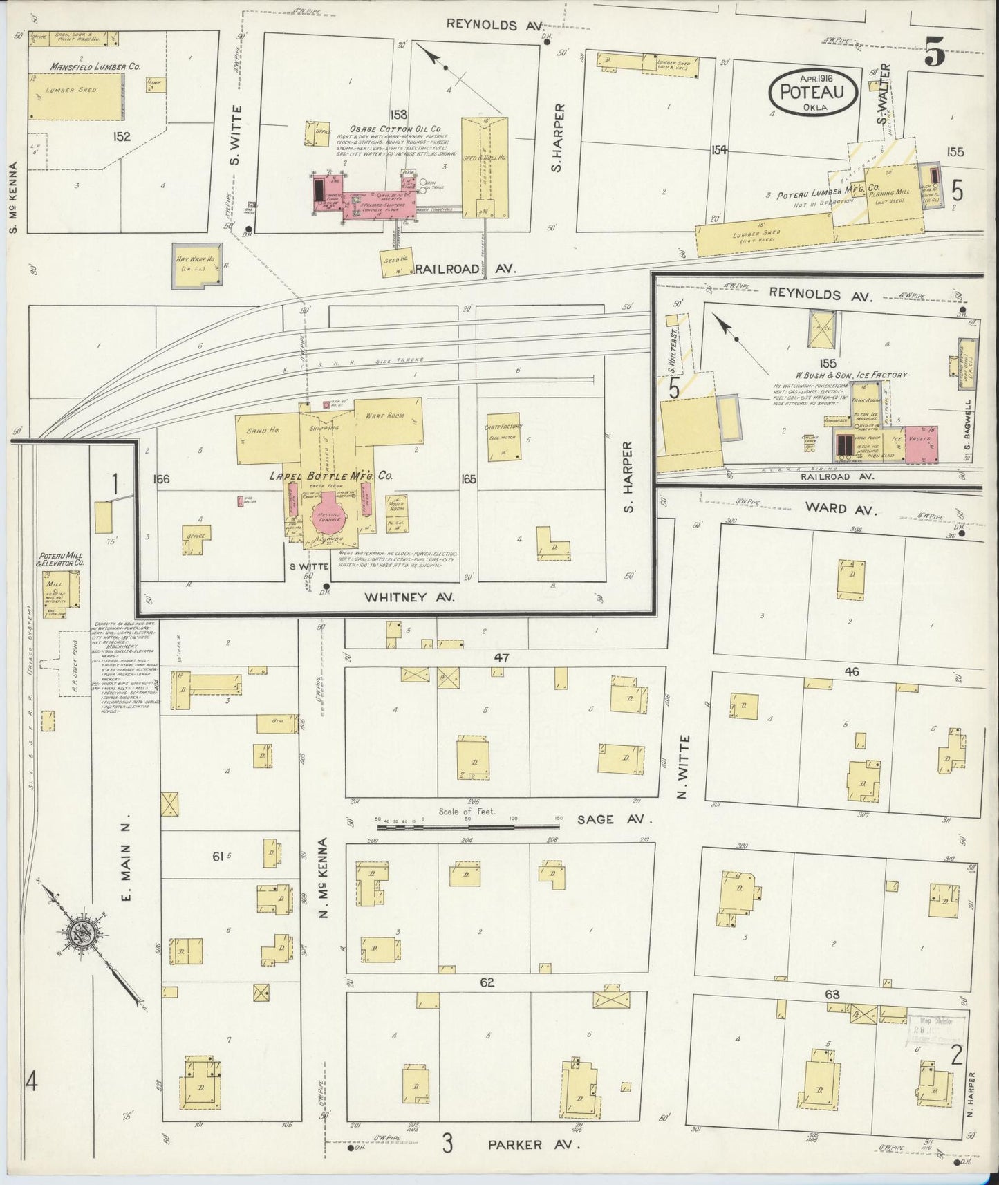Sanborn Fire Insurance Map from Poteau, Le Flore County, Oklahoma (1916), Sheet #0005 - Complete Map Set gallery image, historic Sanborn map, vintage wall art, Oklahoma Oklahoma