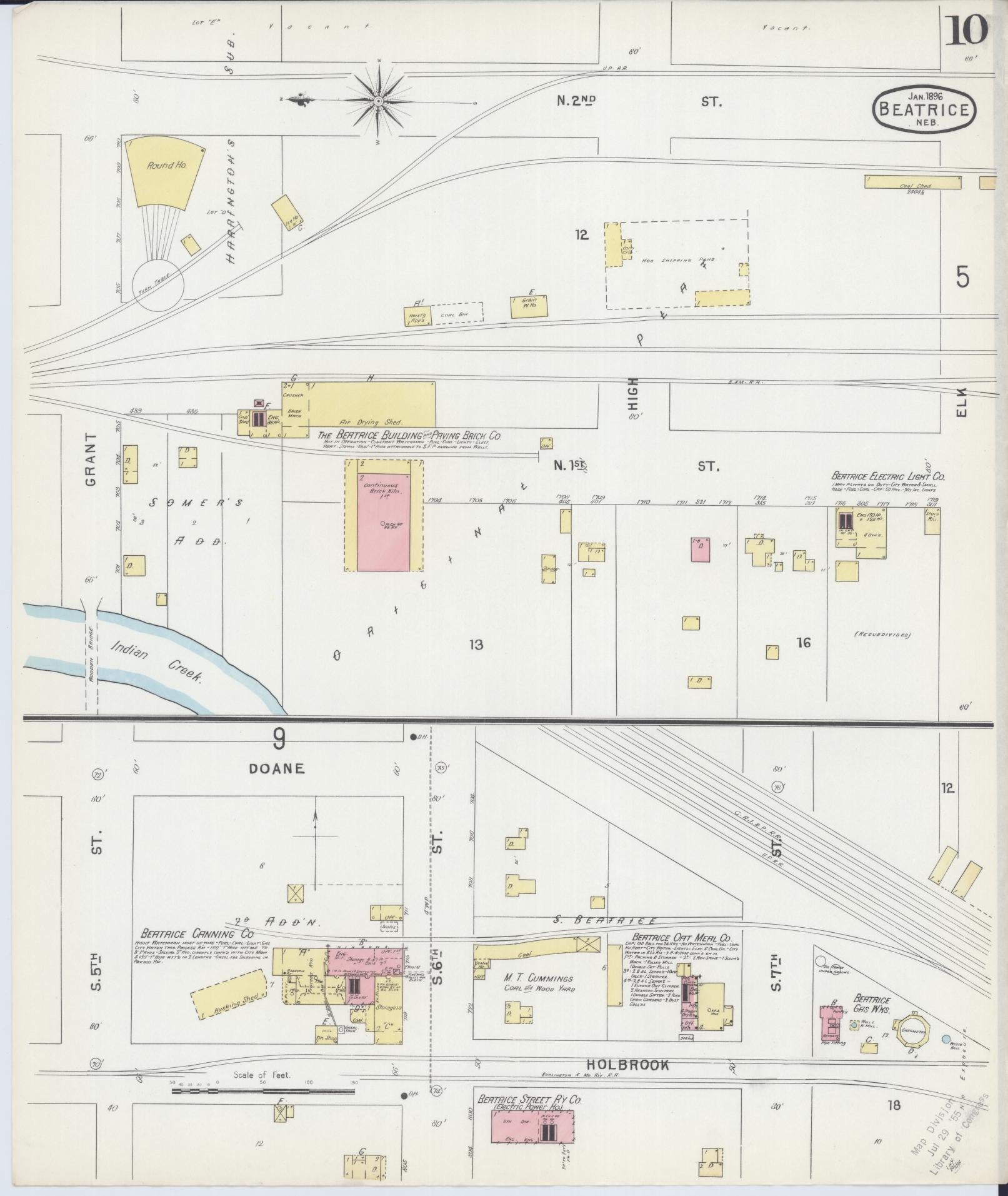 Sanborn Fire Insurance Map from Beatrice, Gage County, Nebraska (1896), Sheet #0010 - Historic Sanborn Fire Insurance Map Print, vintage old map wall art, antique decor, genealogy gift, Nebraska Nebraska map