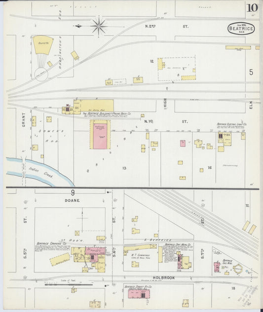 Sanborn Fire Insurance Map from Beatrice, Gage County, Nebraska (1896), Sheet #0010 - Historic Sanborn Fire Insurance Map Print, vintage old map wall art, antique decor, genealogy gift, Nebraska Nebraska map
