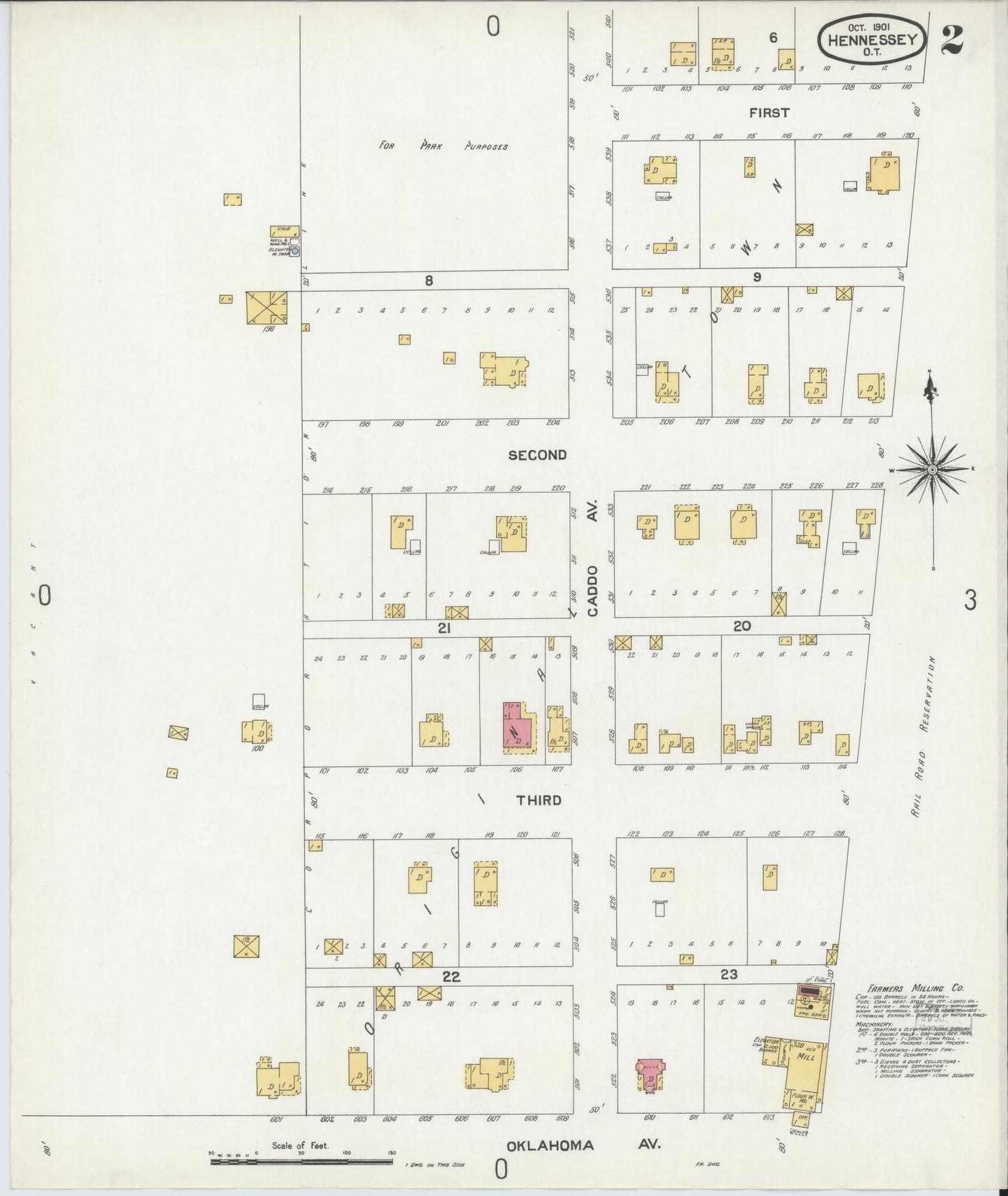Sanborn Fire Insurance Map from Hennessey, Kingfisher County, Oklahoma (1901), Sheet #0002 - Historic Sanborn Fire Insurance Map Print, vintage old map wall art, antique decor, genealogy gift, Oklahoma Oklahoma map