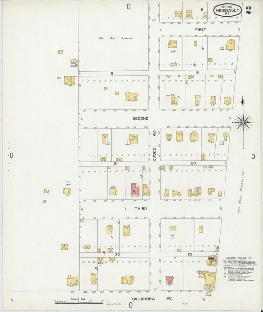 Sanborn Fire Insurance Map from Hennessey, Kingfisher County, Oklahoma (1901), Sheet #0002 - Historic Sanborn Fire Insurance Map Print, vintage old map wall art, antique decor, genealogy gift, Oklahoma Oklahoma map