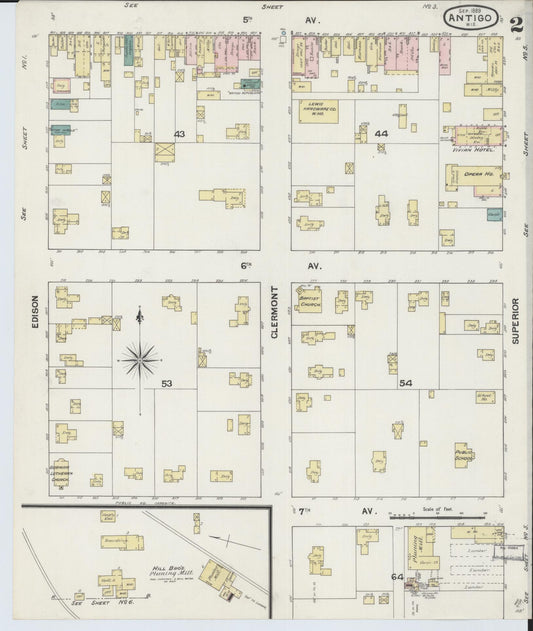 Sanborn Fire Insurance Map from Antigo, Langlade County, Wisconsin (1889), Sheet #0002 - Historic Sanborn Fire Insurance Map Print, vintage old map wall art, antique decor, genealogy gift, Wisconsin Wisconsin map