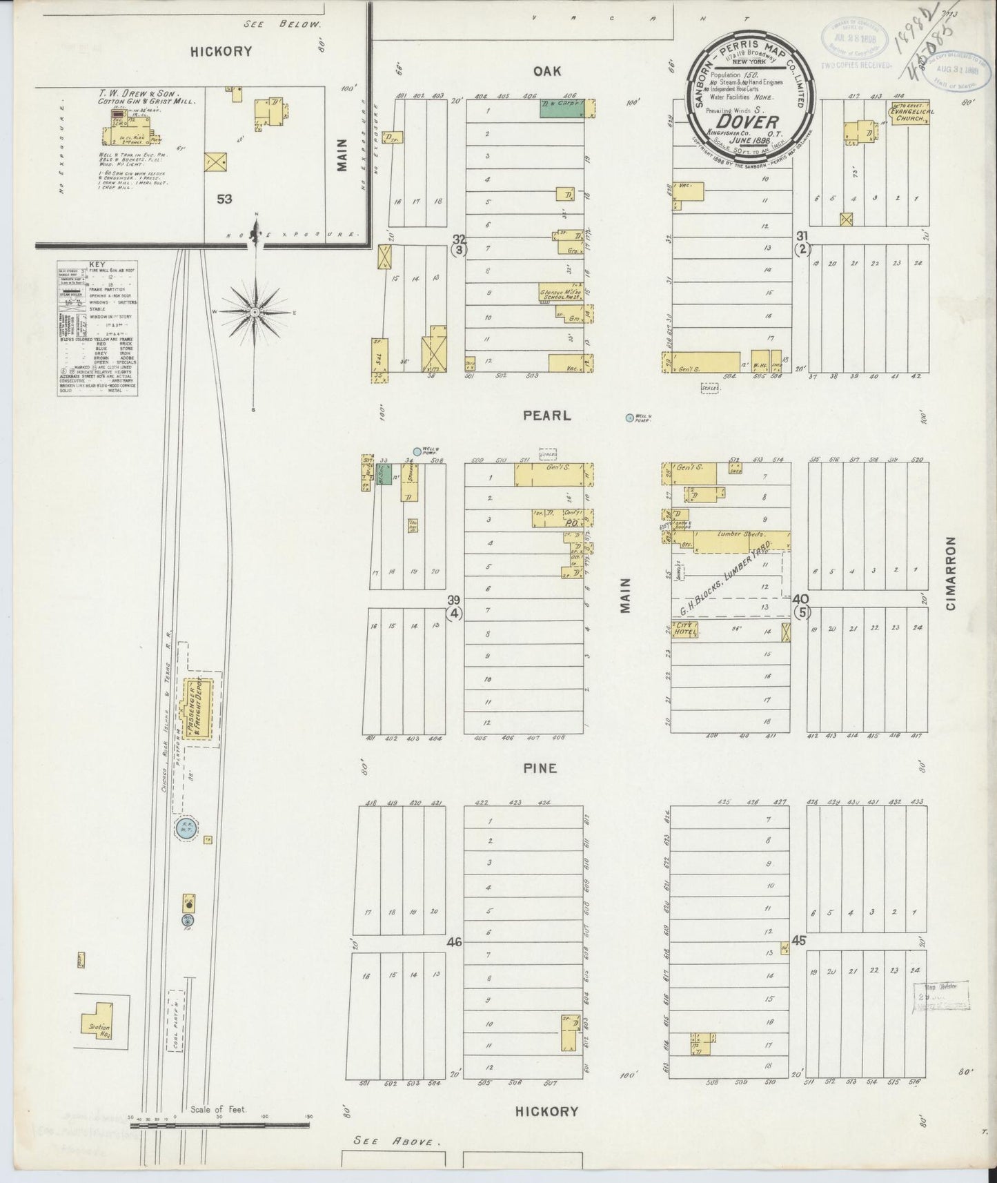 Sanborn Fire Insurance Map from Dover, Kingfisher County, Oklahoma (1898), Sheet #0001 - Historic Sanborn Fire Insurance Map Print, vintage old map wall art, antique decor, genealogy gift, Oklahoma Oklahoma map