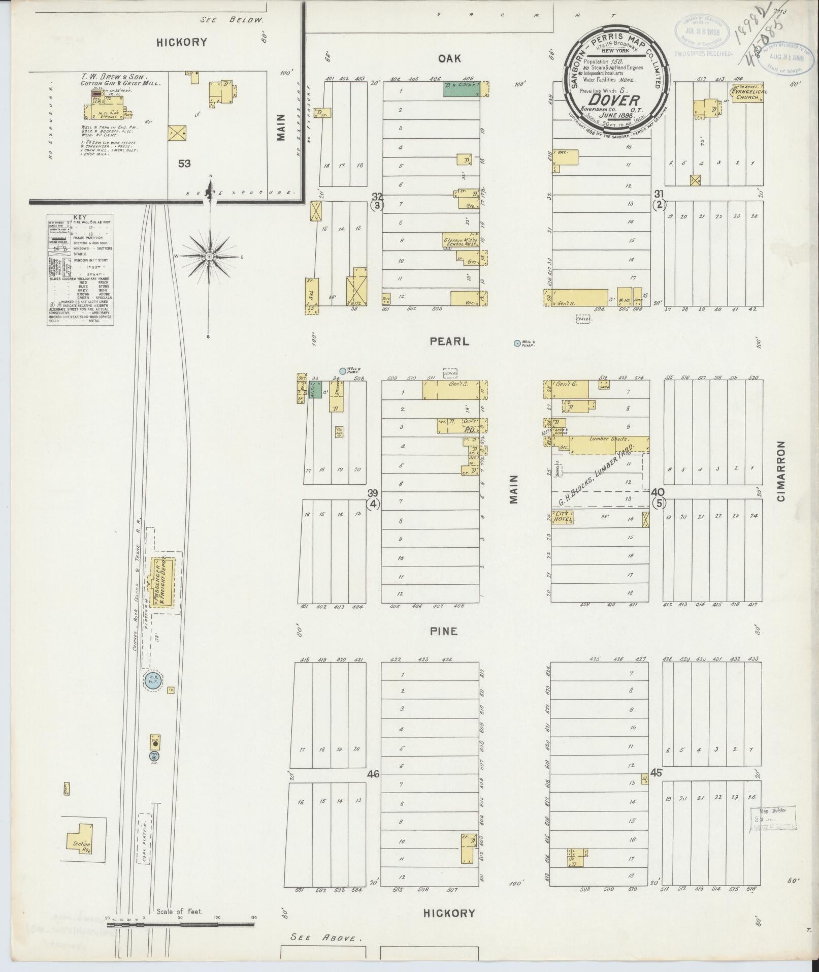 Sanborn Fire Insurance Map from Dover, Kingfisher County, Oklahoma (1898), Sheet #0001 - Historic Sanborn Fire Insurance Map Print, vintage old map wall art, antique decor, genealogy gift, Oklahoma Oklahoma map
