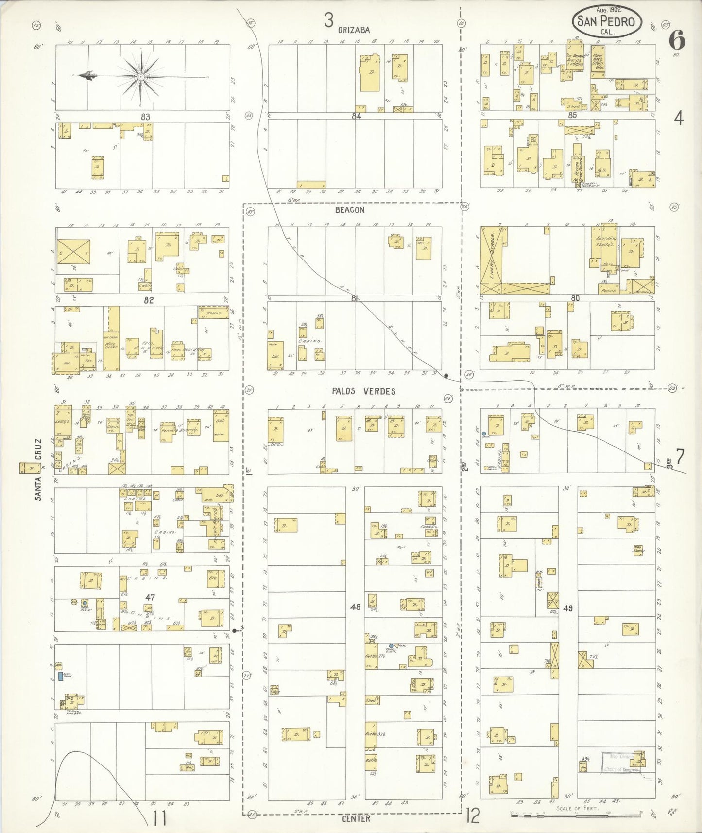 Sanborn Fire Insurance Map from San Pedro, Los Angeles County, California (1902), Sheet #0006 - Complete Map Set gallery image, historic Sanborn map, vintage wall art, California California