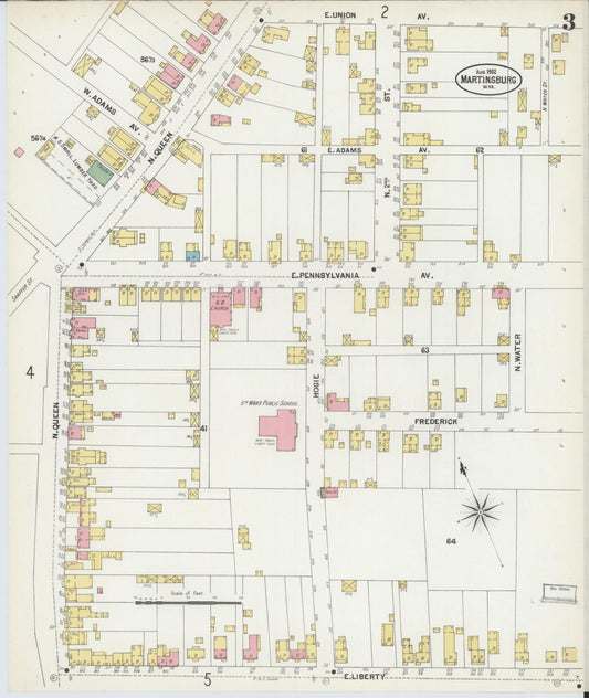 Sanborn Fire Insurance Map from Martinsburg, Berkeley County, West Virginia (1902), Sheet #0003 - Historic Sanborn Fire Insurance Map Print, vintage old map wall art, antique decor, genealogy gift, West Virginia West Virginia map