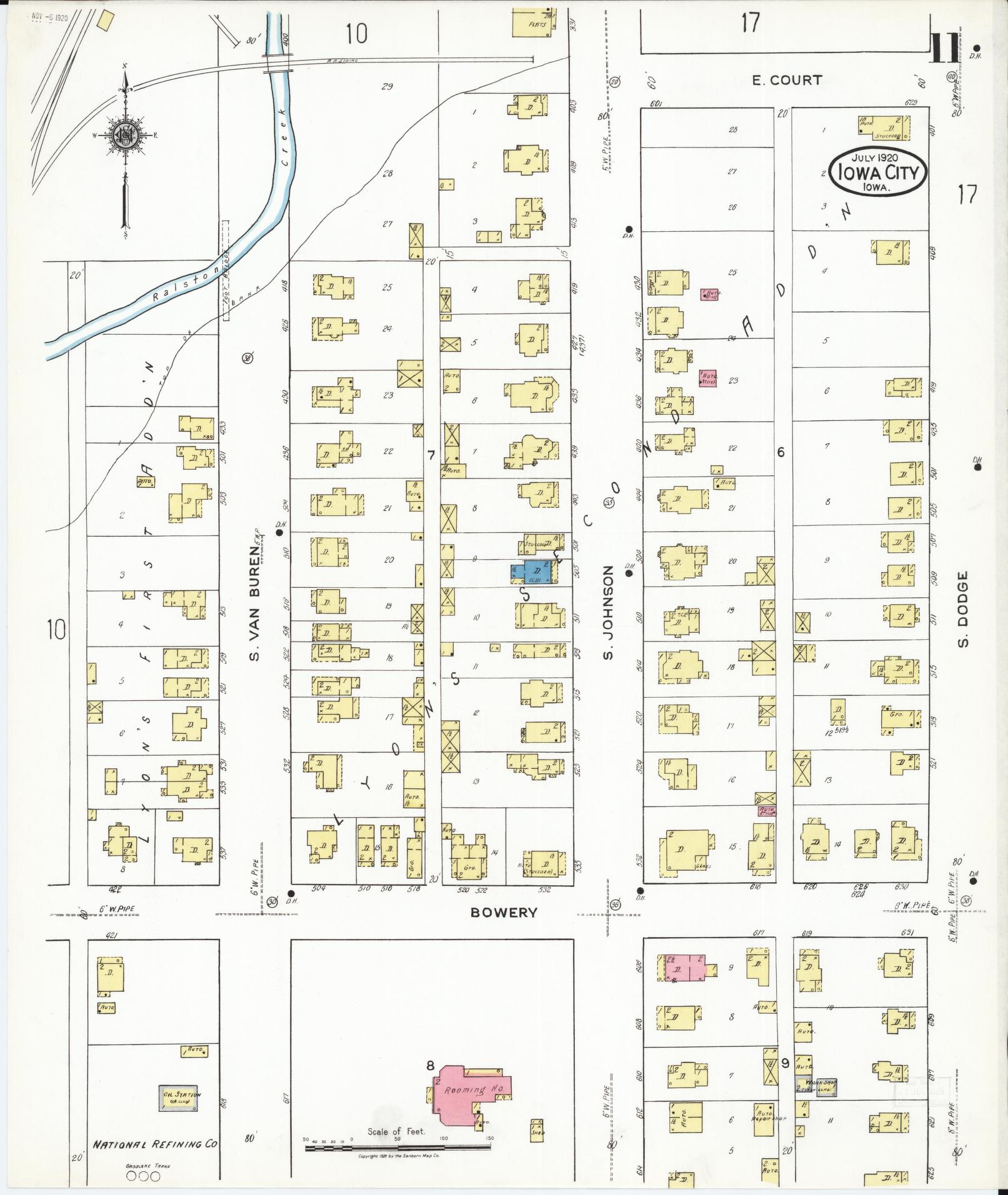 Sanborn Fire Insurance Map from Iowa City, Johnson County, Iowa (1920), Sheet #0011 - Historic Sanborn Fire Insurance Map Print, vintage old map wall art