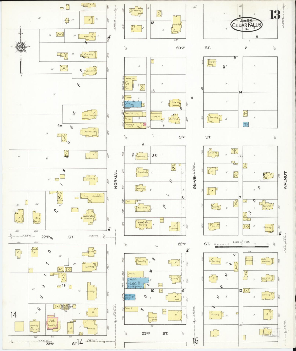 Sanborn Fire Insurance Map from Cedar Falls, Black Hawk County, Iowa (1916), Sheet #0013 - Historic Sanborn Fire Insurance Map Print