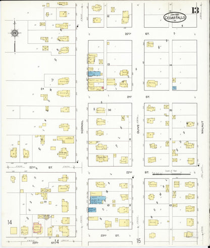 Sanborn Fire Insurance Map from Cedar Falls, Black Hawk County, Iowa (1916), Sheet #0013 - Historic Sanborn Fire Insurance Map Print