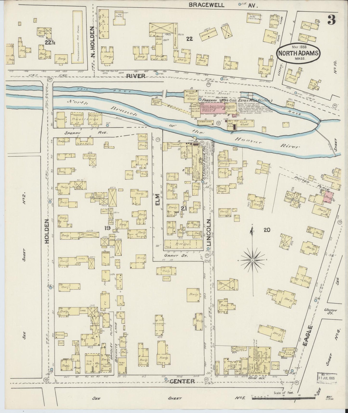 Sanborn Fire Insurance Map from North Adams, Berkshire County, Massachusetts (1888), Sheet #0003 - Complete Map Set gallery image, historic Sanborn map, vintage wall art, Massachusetts Massachusetts