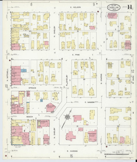 Sanborn Fire Insurance Map from Cadillac, Wexford County, Michigan (1914), Sheet #0011 - Historic Sanborn Fire Insurance Map Print, vintage old map wall art, antique decor, genealogy gift, Michigan Michigan map