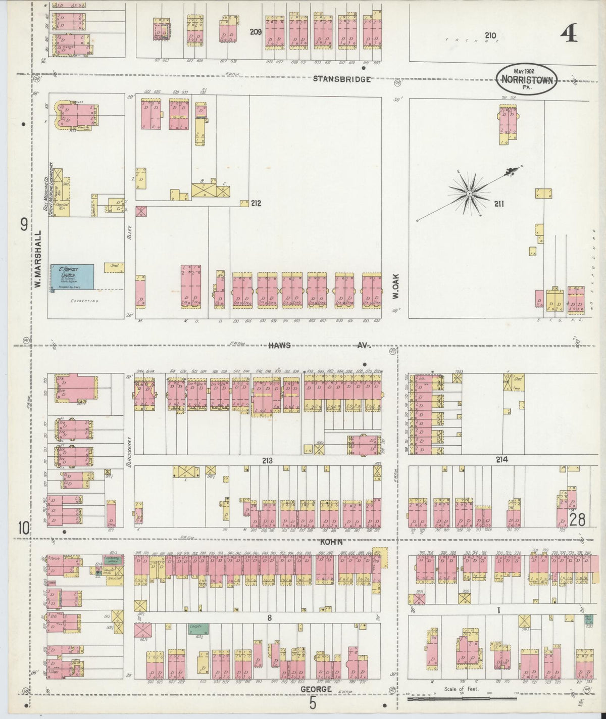 Sanborn Fire Insurance Map from Norristown, Montgomery County, Pennsylvania (1902), Sheet #0004 - Historic Sanborn Fire Insurance Map Print, vintage old map wall art, antique decor, genealogy gift, Pennsylvania Pennsylvania map
