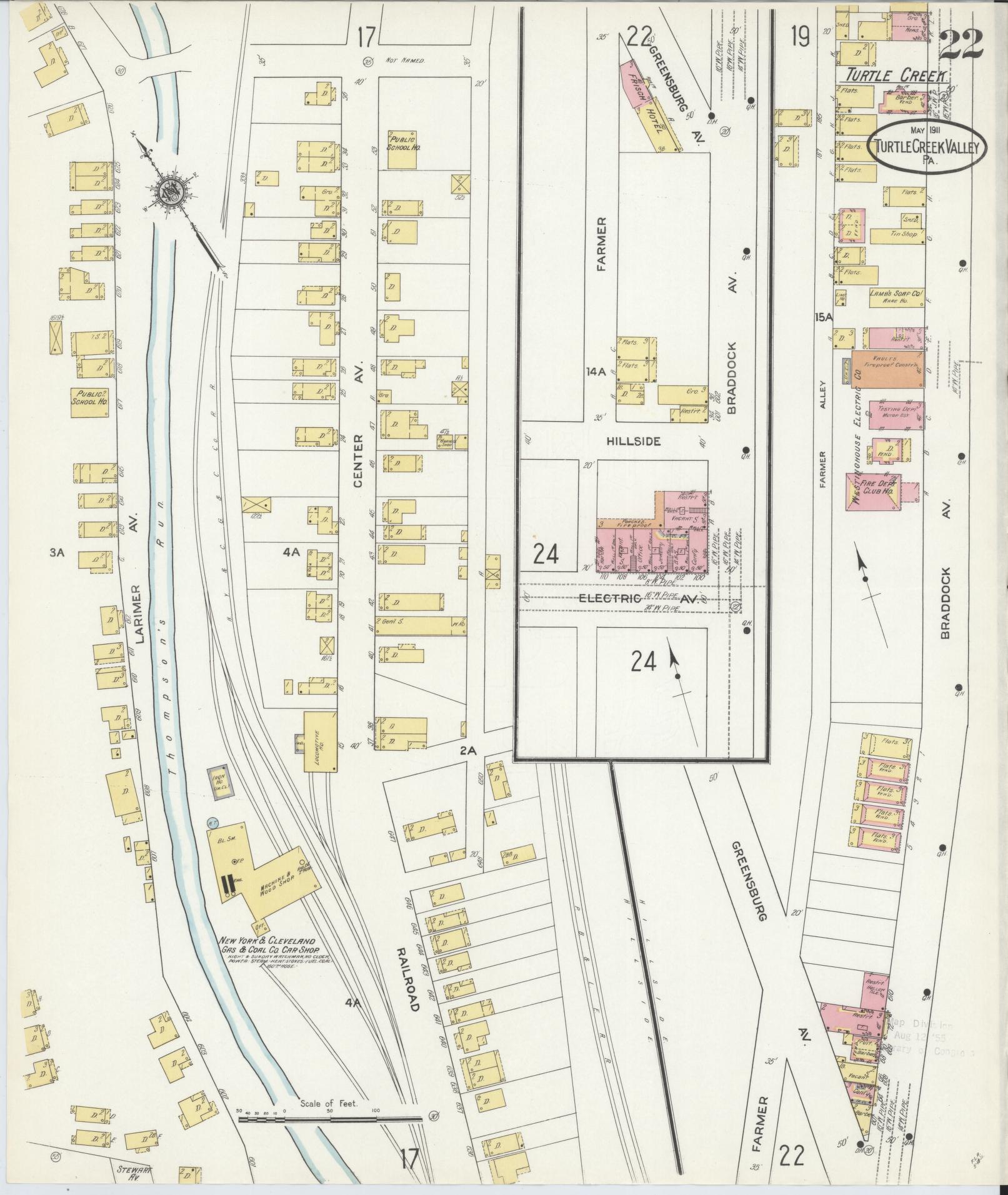 Sanborn Fire Insurance Map from Turtle Creek Valley, Allegheny County, Pennsylvania (1911), Sheet #0022 - Historic Sanborn Fire Insurance Map Print, vintage old map wall art, antique decor, genealogy gift, Pennsylvania Pennsylvania map