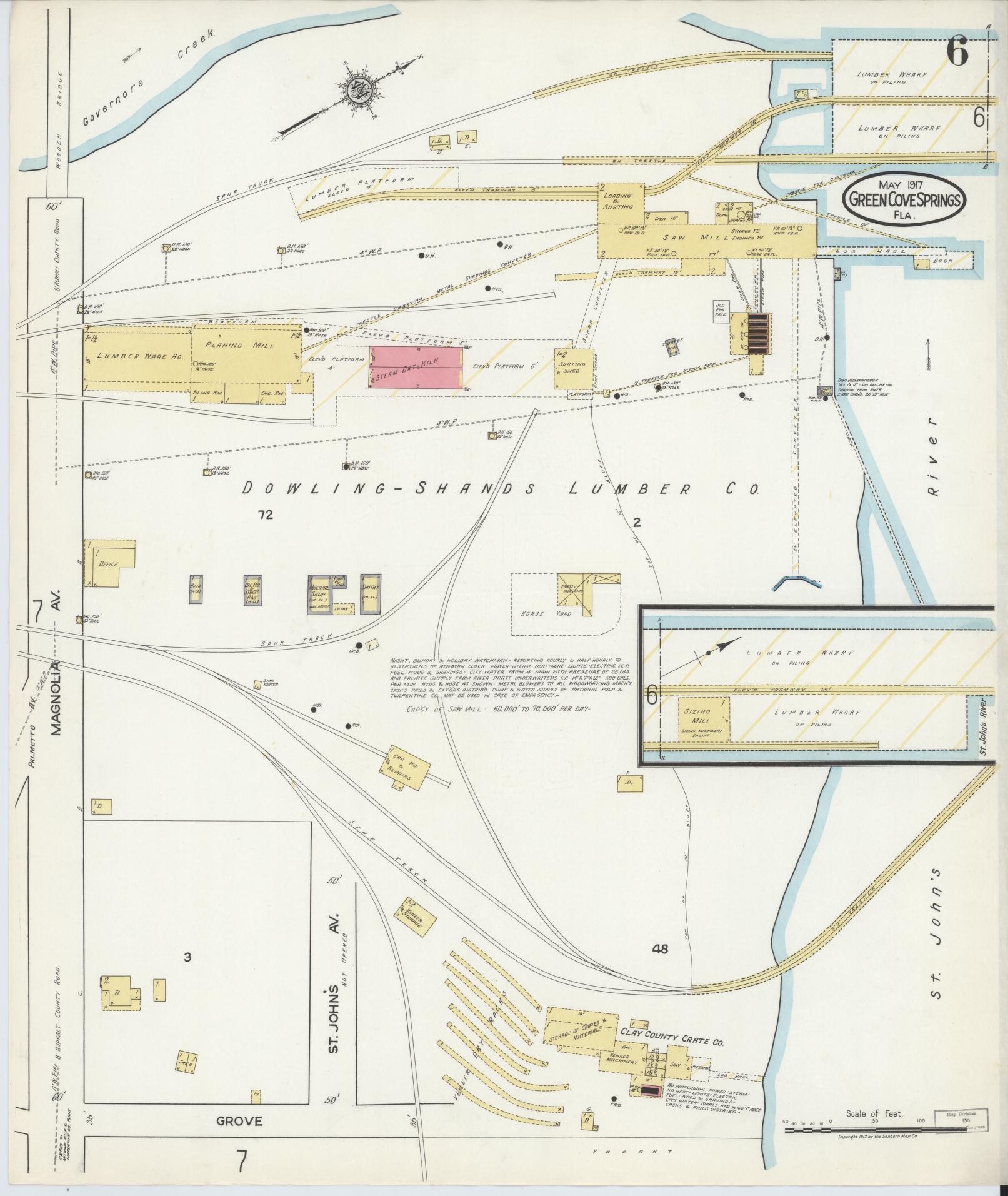 Sanborn Fire Insurance Map from Green Cove Springs, Clay County, Florida (1917), Sheet #0006 - Complete Map Set gallery image, historic Sanborn map, vintage wall art, Florida Florida