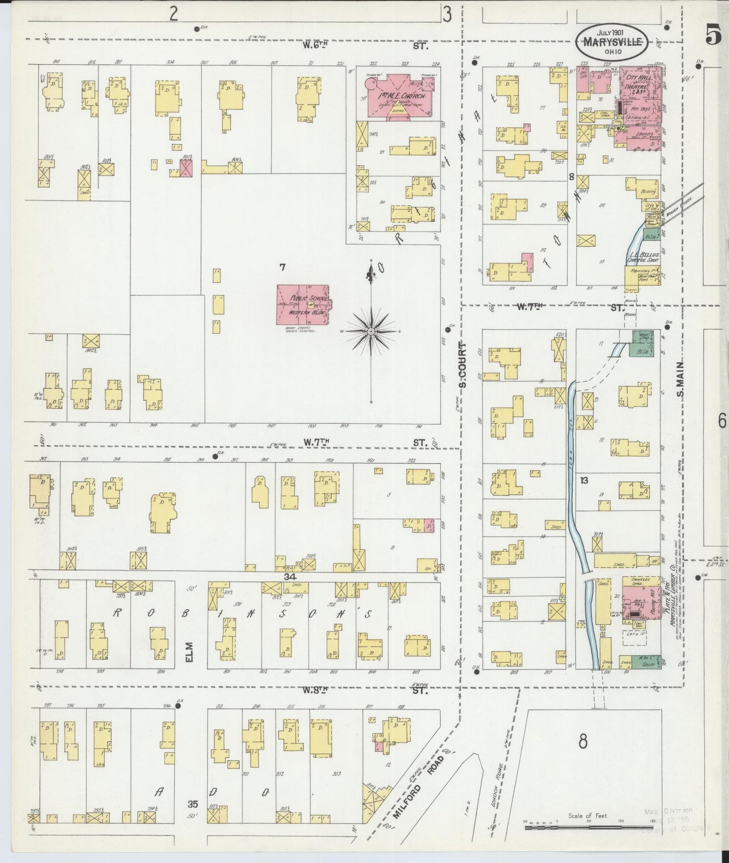 Sanborn Fire Insurance Map from Marysville, Union County, Ohio (1901), Sheet #0005 - Historic Sanborn Fire Insurance Map Print, vintage old map wall art, antique decor, genealogy gift, Ohio Ohio map