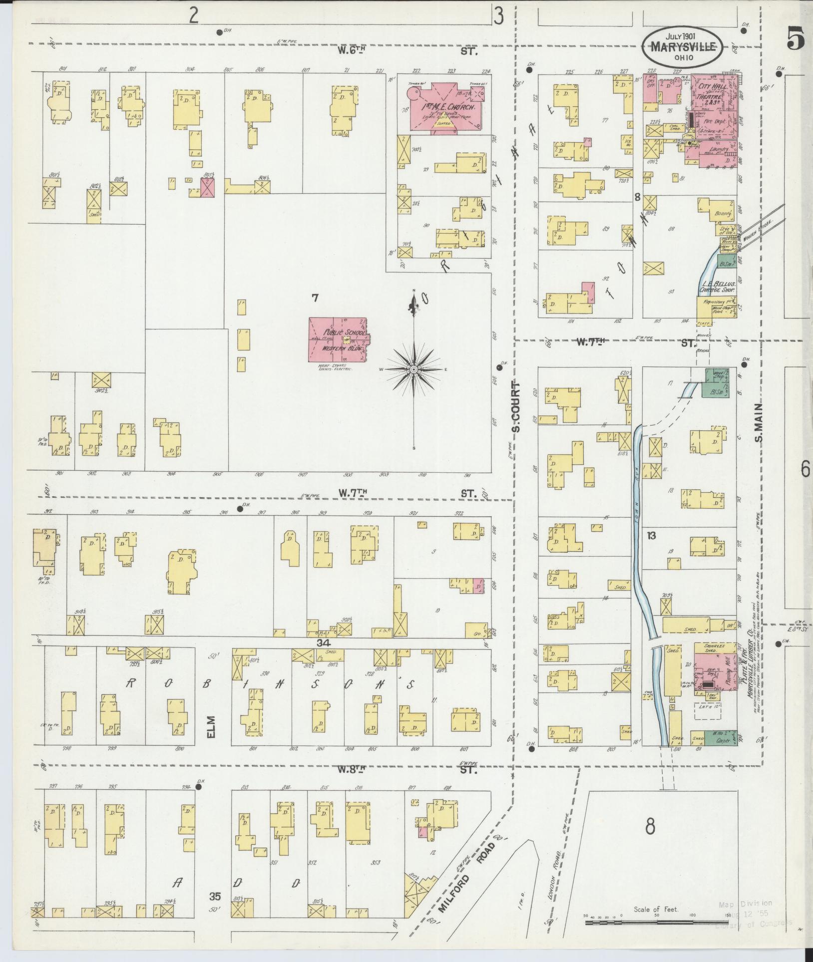 Sanborn Fire Insurance Map from Marysville, Union County, Ohio (1901), Sheet #0005 - Historic Sanborn Fire Insurance Map Print, vintage old map wall art, antique decor, genealogy gift, Ohio Ohio map