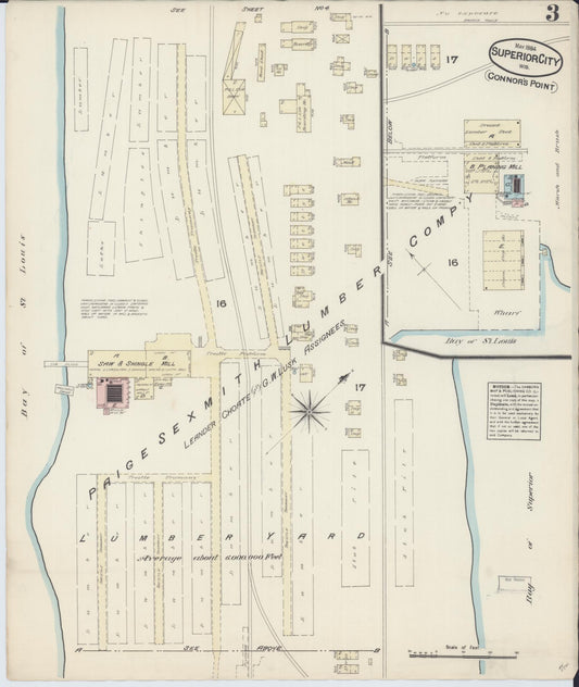 Sanborn Fire Insurance Map from Superior, Douglas County, Wisconsin (1884), Sheet #0003 - Historic Sanborn Fire Insurance Map Print, vintage old map wall art, antique decor, genealogy gift, Wisconsin Wisconsin map
