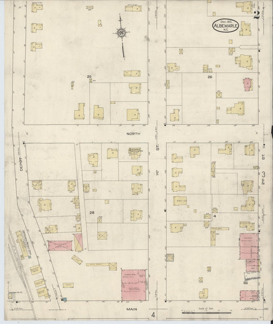 Sanborn Fire Insurance Map from Albemarle, Stanley County, North Carolina (1913), Sheet #0002 - Historic Sanborn Fire Insurance Map Print, vintage old map wall art, antique decor, genealogy gift, North Carolina North Carolina map