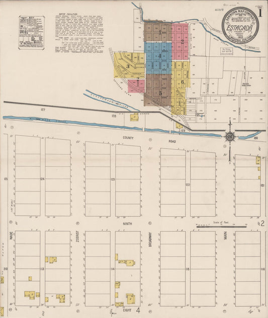 Sanborn Fire Insurance Map from Estacada, Clackamas County, Oregon (1922), Sheet #0001 - Complete Map Set gallery image, historic Sanborn map, vintage wall art, Oregon Oregon
