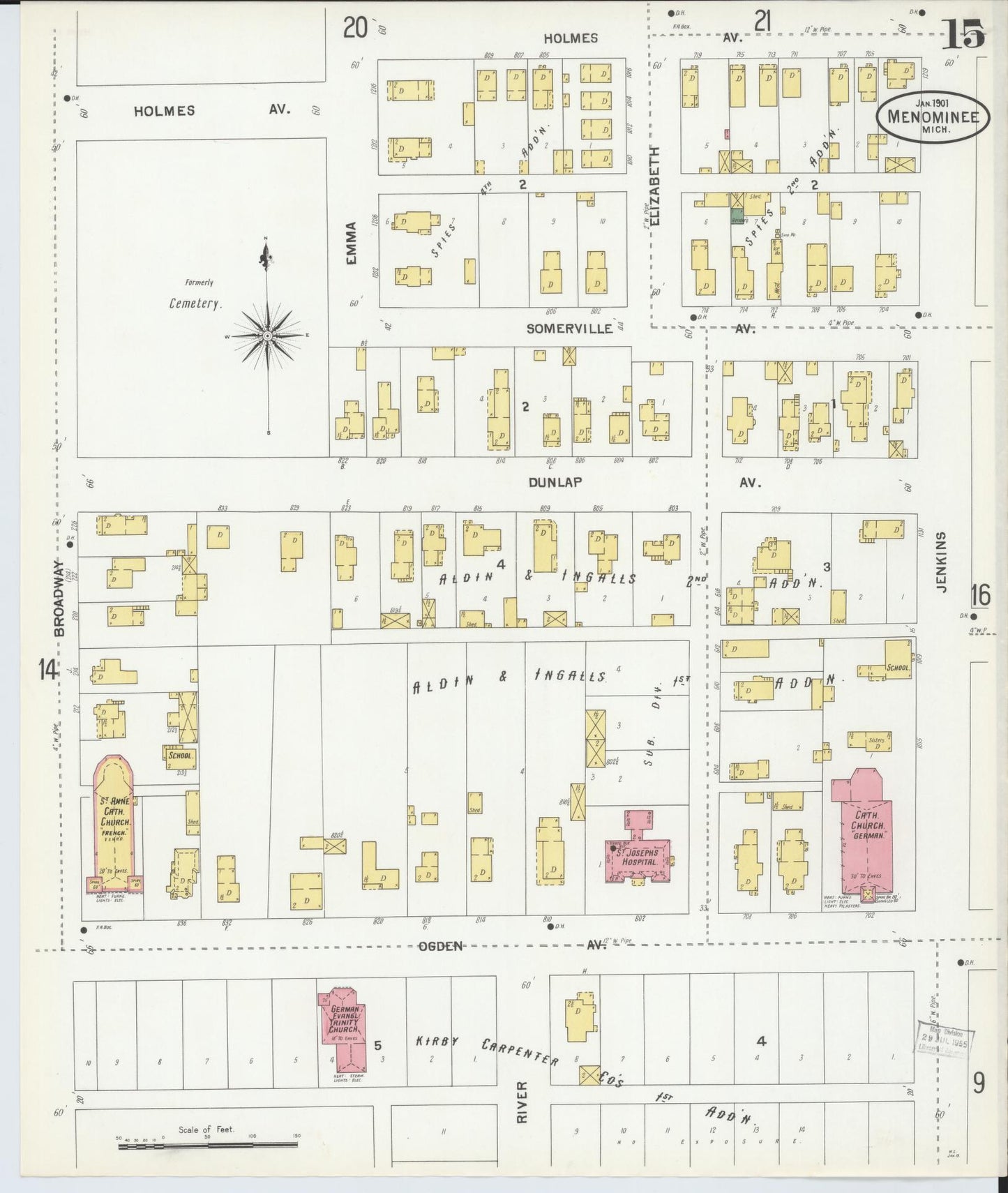 Sanborn Fire Insurance Map from Menominee, Menominee County, Michigan (1901), Sheet #0015 - Complete Map Set gallery image, historic Sanborn map, vintage wall art, Michigan Michigan