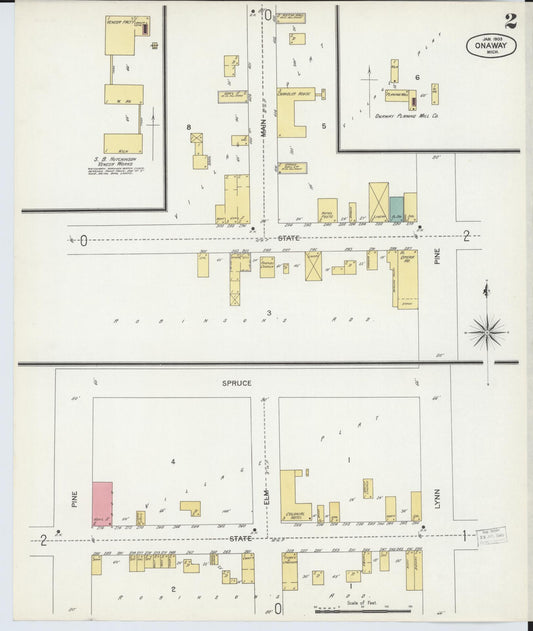 Sanborn Fire Insurance Map from Onaway, Presque Isle County, Michigan (1903), Sheet #0002 - Historic Sanborn Fire Insurance Map Print, vintage old map wall art, antique decor, genealogy gift, Michigan Michigan map