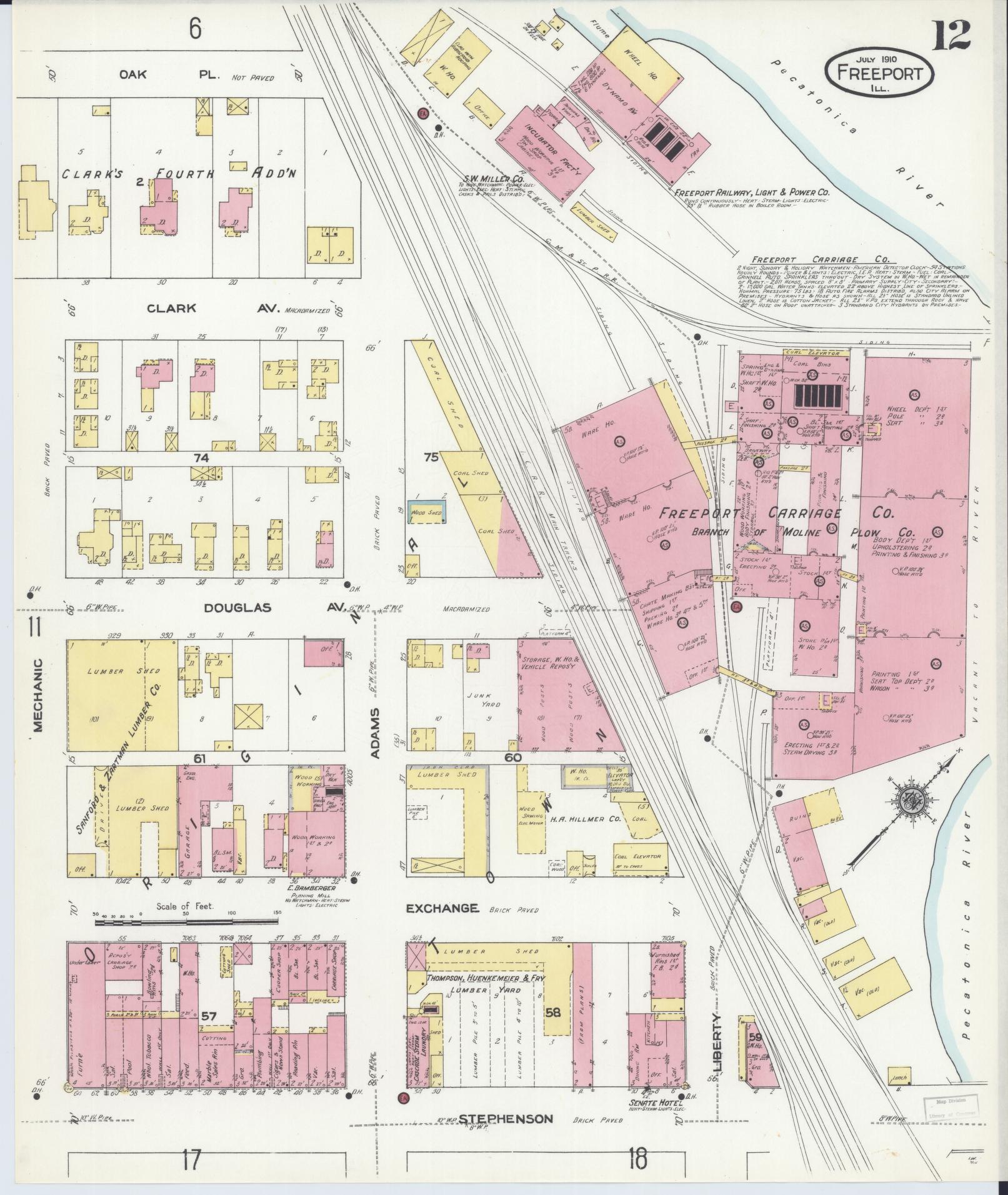 Sanborn Fire Insurance Map from Freeport, Stephenson County, Illinois (1910), Sheet #0012 - Historic Sanborn Fire Insurance Map Print, vintage old map wall art, antique decor, genealogy gift, Illinois Illinois map