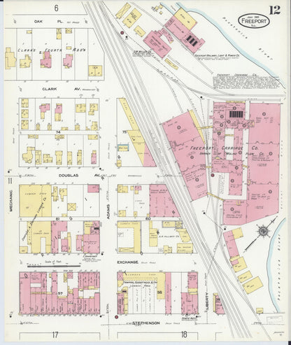 Sanborn Fire Insurance Map from Freeport, Stephenson County, Illinois (1910), Sheet #0012 - Historic Sanborn Fire Insurance Map Print, vintage old map wall art, antique decor, genealogy gift, Illinois Illinois map