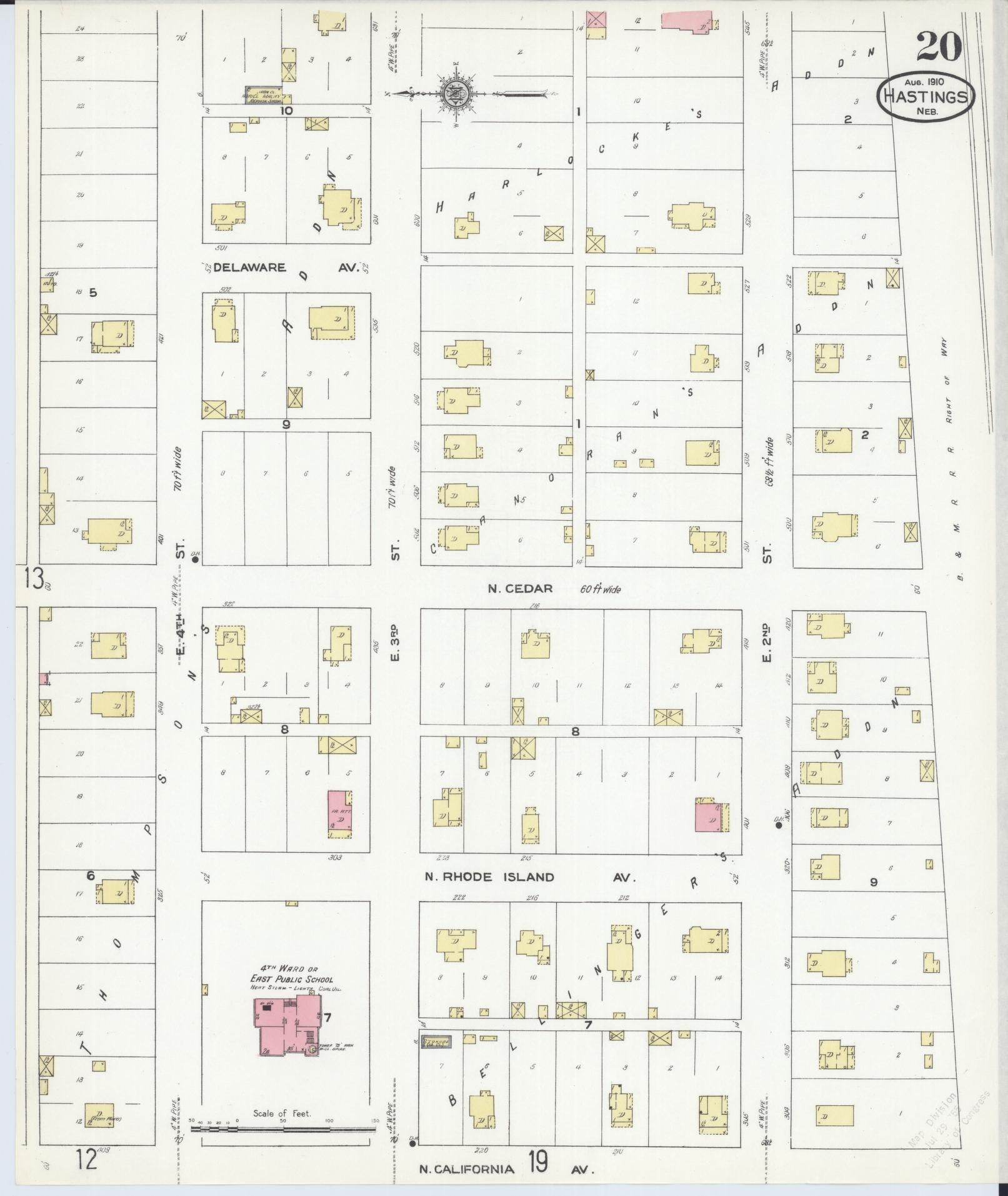 Sanborn Fire Insurance Map from Hastings, Adams County, Nebraska (1910), Sheet #0020 - Historic Sanborn Fire Insurance Map Print, vintage old map wall art, antique decor, genealogy gift, Nebraska Nebraska map