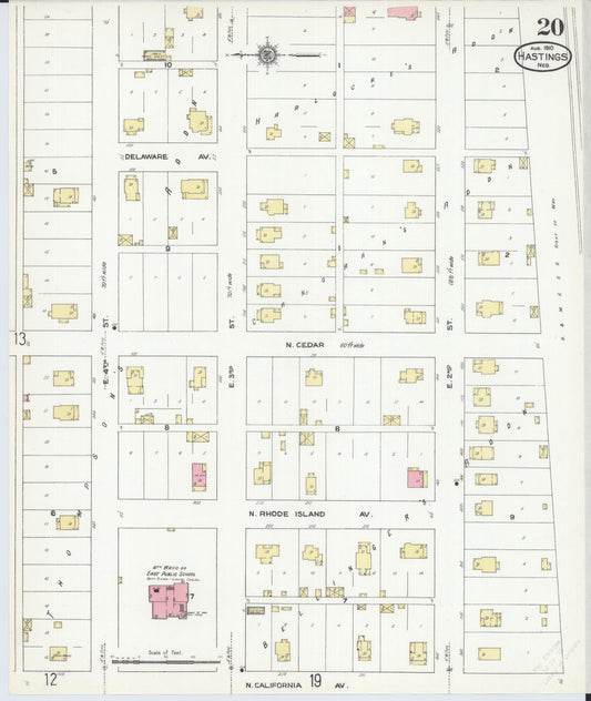 Sanborn Fire Insurance Map from Hastings, Adams County, Nebraska (1910), Sheet #0020 - Historic Sanborn Fire Insurance Map Print, vintage old map wall art, antique decor, genealogy gift, Nebraska Nebraska map