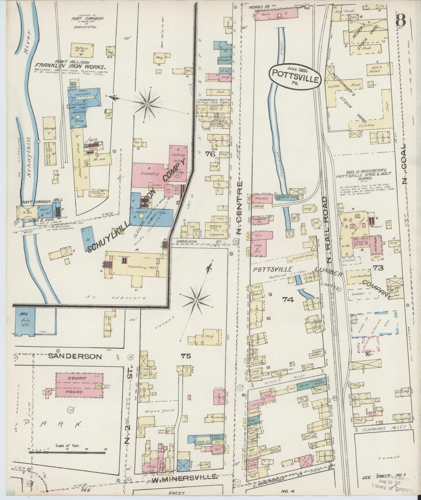 Sanborn Fire Insurance Map from Pottsville, Schuylkill County, Pennsylvania (1885), Sheet #0008 - Complete Map Set gallery image, historic Sanborn map, vintage wall art, Pennsylvania Pennsylvania