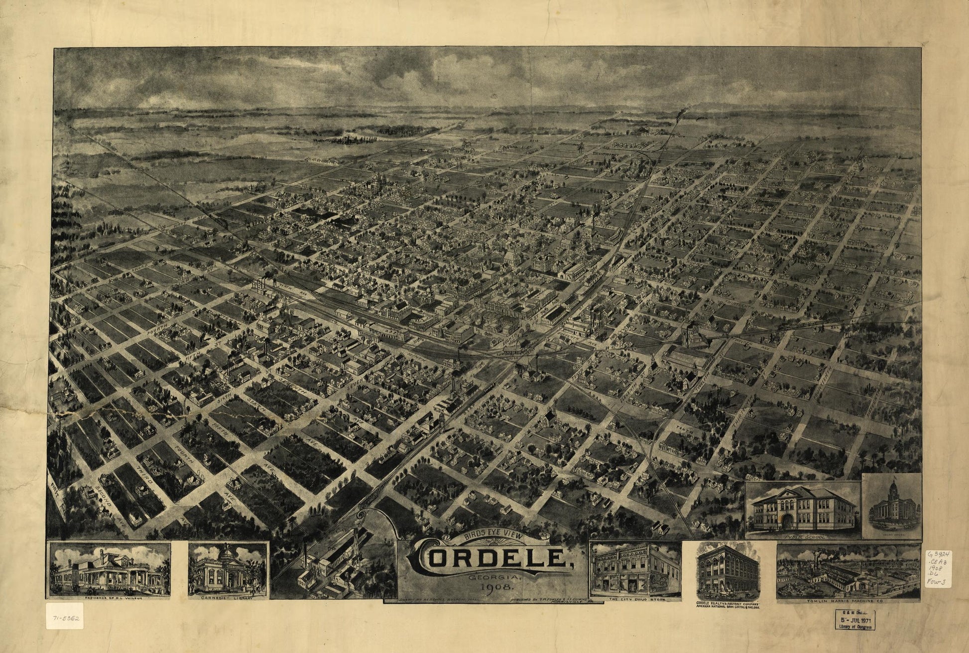 Birds eye view Cordele, Georgia 1908. (1908) – Historic Bird’s-Eye View Panorama Print