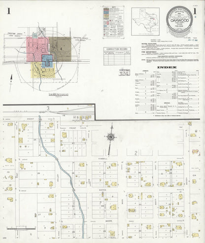 Sanborn Fire Insurance Map from Oakwood, Leon County, Texas (1939), Sheet #0001 - Historic Sanborn Fire Insurance Map Print, vintage old map wall art, antique decor, genealogy gift, Texas Texas map