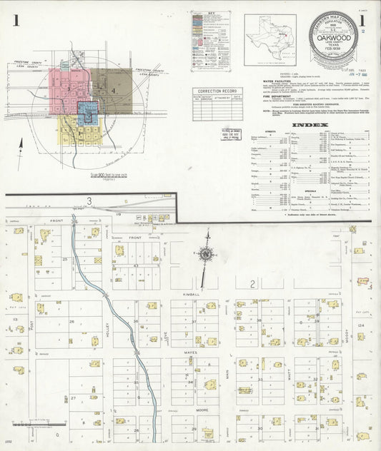 Sanborn Fire Insurance Map from Oakwood, Leon County, Texas (1939), Sheet #0001 - Historic Sanborn Fire Insurance Map Print, vintage old map wall art, antique decor, genealogy gift, Texas Texas map