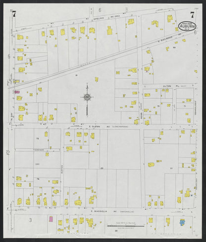 Sanborn Fire Insurance Map from Auburn, Lee County, Alabama (1928), Sheet #0007 - Complete Map Set gallery image, historic Sanborn map, vintage wall art, Alabama Alabama