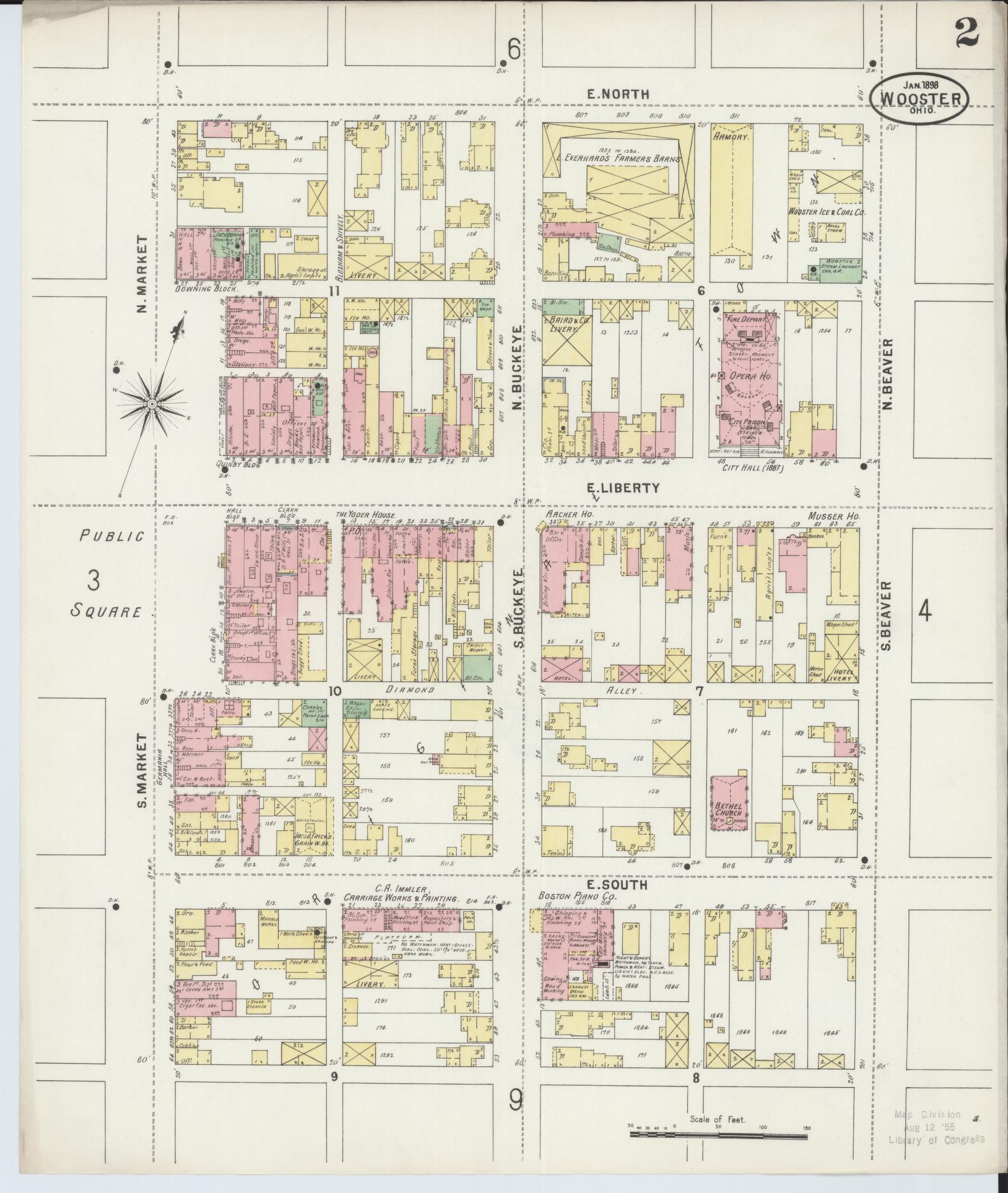 Sanborn Fire Insurance Map from Wooster, Wayne County, Ohio (1898), Sheet #0002 - Complete Map Set gallery image, historic Sanborn map, vintage wall art, Ohio Ohio
