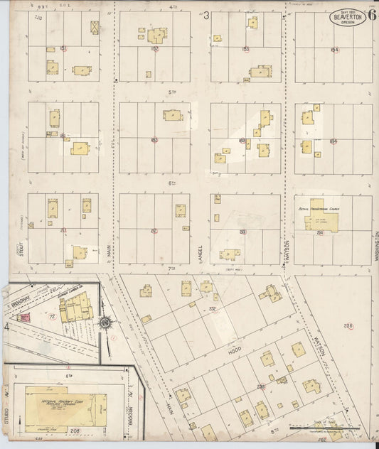 Sanborn Fire Insurance Map from Beaverton, Washington County, Oregon (1931), Sheet #0006 - Historic Sanborn Fire Insurance Map Print, vintage old map wall art, antique decor, genealogy gift, Oregon Oregon map