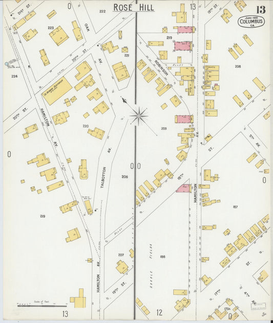 Sanborn Fire Insurance Map from Columbus, Muscogee County, Georgia (1900), Sheet #0013 - Historic Sanborn Fire Insurance Map Print, vintage old map wall art, antique decor, genealogy gift, Georgia Georgia map
